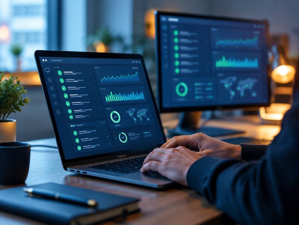 Technician reviewing a monitoring dashboard